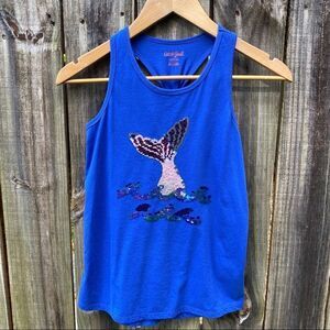 Girls Blue Mermaid Sequin Racerback Tank Sz 10/12